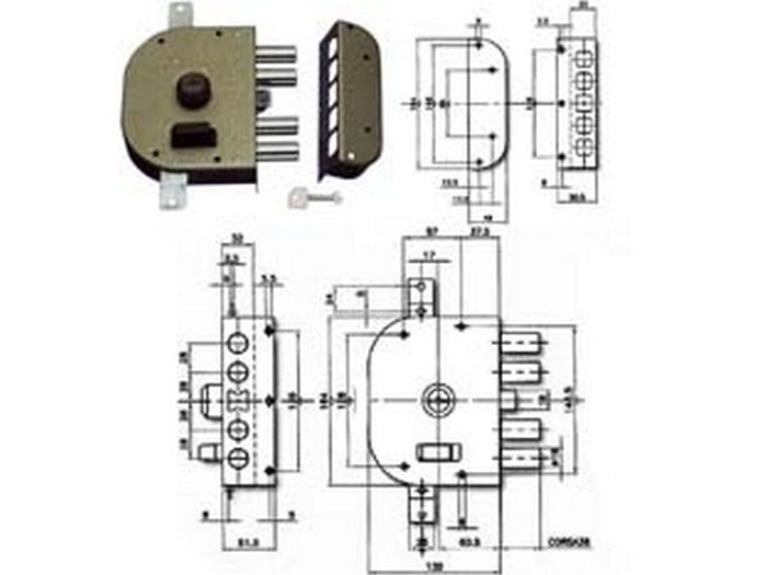 serratura triplice da applicare con scrocco a pompa 3250 - mm.60 sx (3250c-52) cod:ferx.fer214148