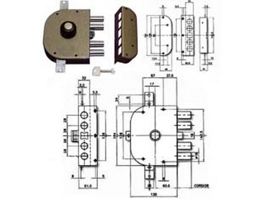 serratura triplice da applicare con pomolo e scrocco a pompa 3250p - mm.60 dx (3250p-02) cod:ferx.fer214155