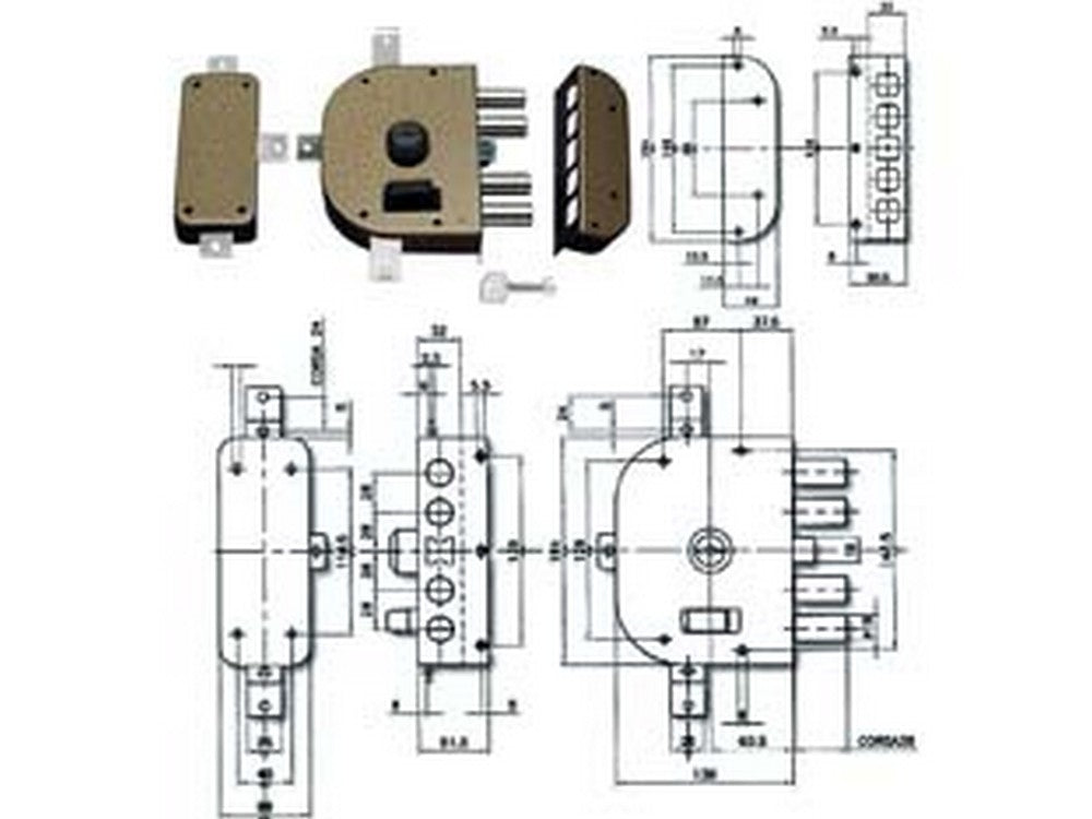 serratura quintuplice da applicare con scrocco a pompa 3350 - mm.60 dx (3350c-02) cod:ferx.fer214209