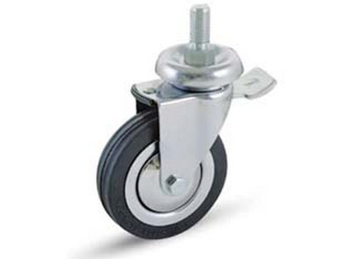 ruote a forcella in gomma con perno e freno "155bisb" - ? mm.100x24 perno ? mm.12x30 mm.139h. p. kg.80 cod:ferx.fer218726