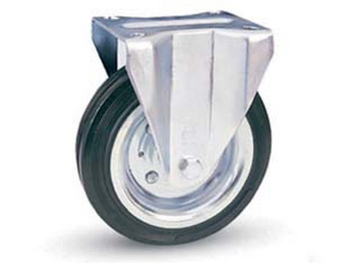 ruote industriali in gomma con piastra fissa "80sea" - ? mm.140x37 piastra mm.115x85 - 174h. p. kg.115 cod:ferx.fer218788