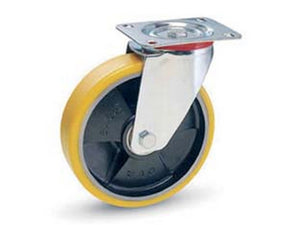 ruote industriali in poliuretano nucleo ghisa con piastra girevole"22se" - ? mm.150x30 piastra mm.100x85 - 181h. p. kg.200 cod:ferx.fer331104