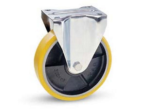 ruote industriali in poliuretano con piastra fissa "22a" - ? mm.200x45 piastra mm.140x110 - 235h. p. kg.300 cod:ferx.fer331098