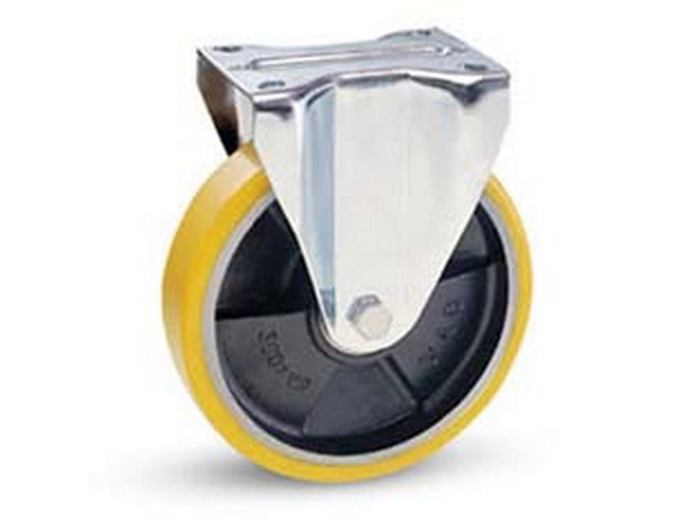 ruote industriali in poliuretano con piastra fissa "22a" - ? mm.80x20 piastra mm.100x85 - 108h. p. kg.120 cod:ferx.fer219105