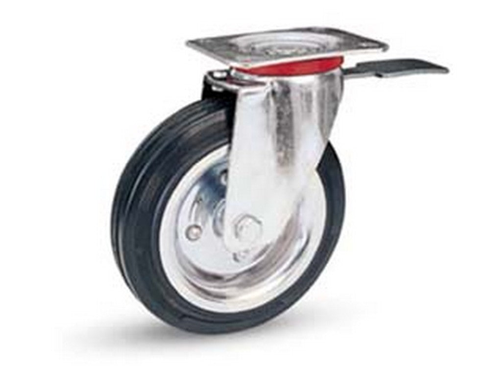 ruote industriali in gomma con piastra girevole e freno "80bis" - ? mm.160x40 piastra mm.140x110 - 197h. p. kg.150 cod:ferx.fer219587
