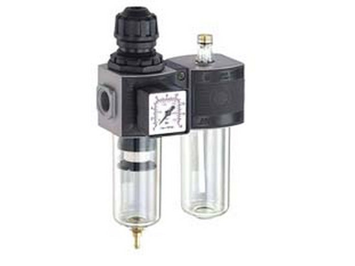 gruppo filtro regolatore di pressione e lubrificatore modulare - attacco 1/4"f mm.105x45x191h. art.e/12/2 cod:ferx.fer221825