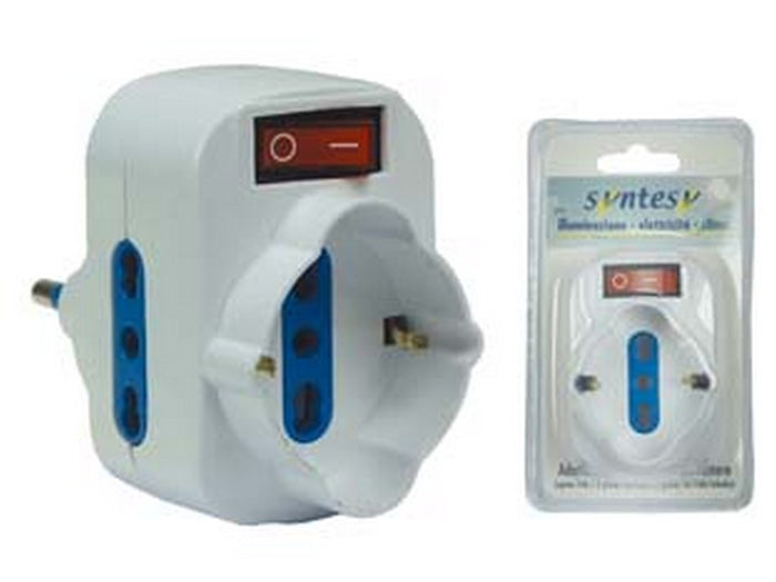 2blister adattatore rotante triplo con schuko e interruttore bianco - spina 16a colore bianco cod:ferx.fer230407