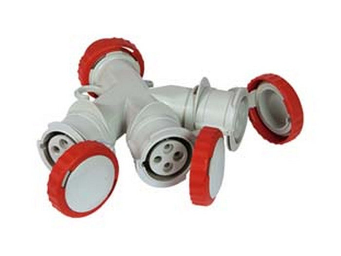 adattatore industriale 380v con spina e 3 prese cee 309 ip67 - 16a colore rosso 73140 cod:ferx.fer232593