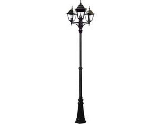 lampione 3 luci su palo modello new york - 3x100w ip44 cm.230h. colore nero cod:ferx.fer234368