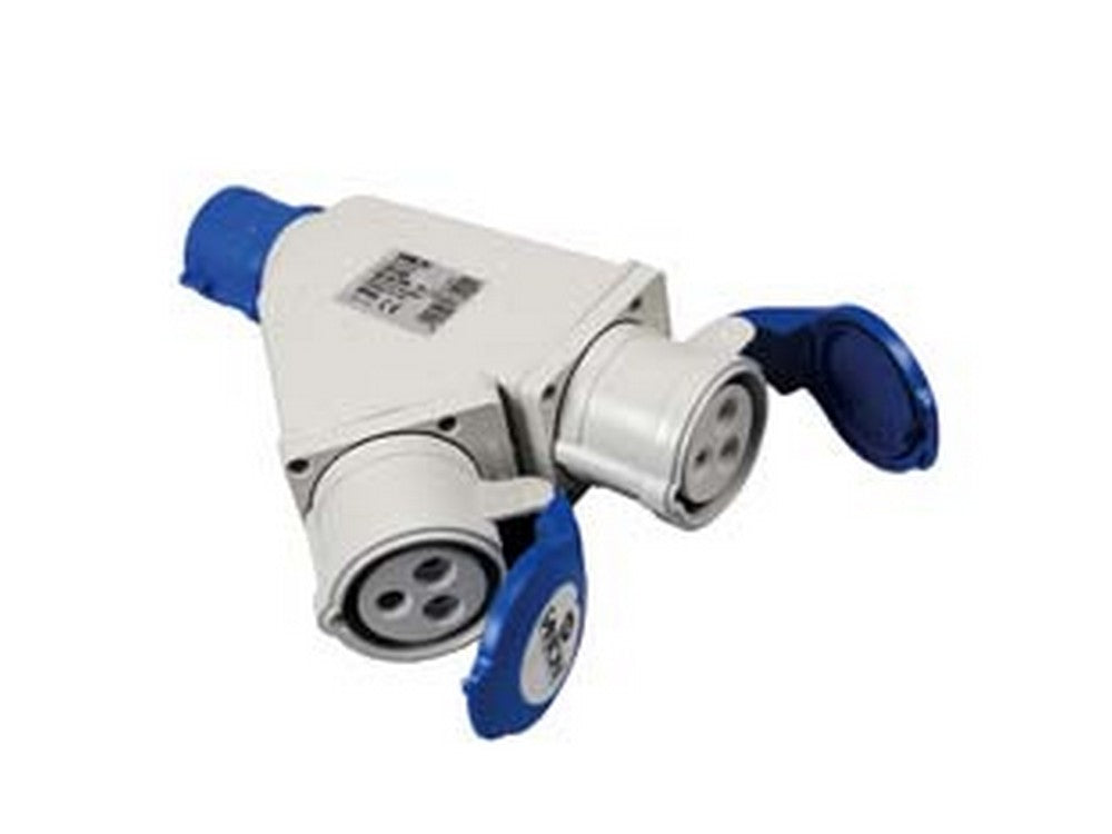 adattatore industriale con spina e 2 prese cee 309 ip44 - 16a colore blu 73105 cod:ferx.fer236348