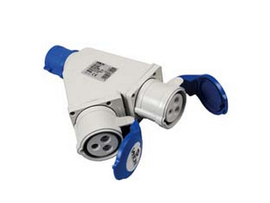 adattatore industriale con spina e 2 prese cee 309 ip44 - 16a colore blu 73105 cod:ferx.fer236348