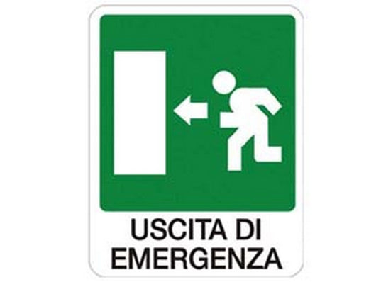 cartello " uscita di emergenza a sinistra" - cm.20x30h.  cod:ferx.fer243674