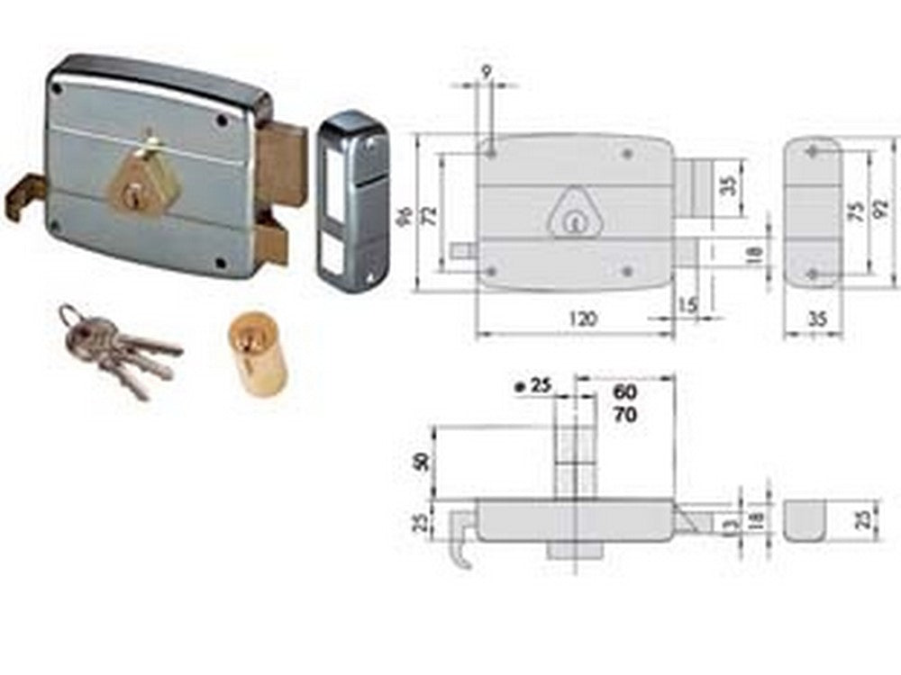 serratura applicare catenaccio e scrocco doppio cilindro fisso 50521 - mm.60 dx (50521601) cod:ferx.fer244213