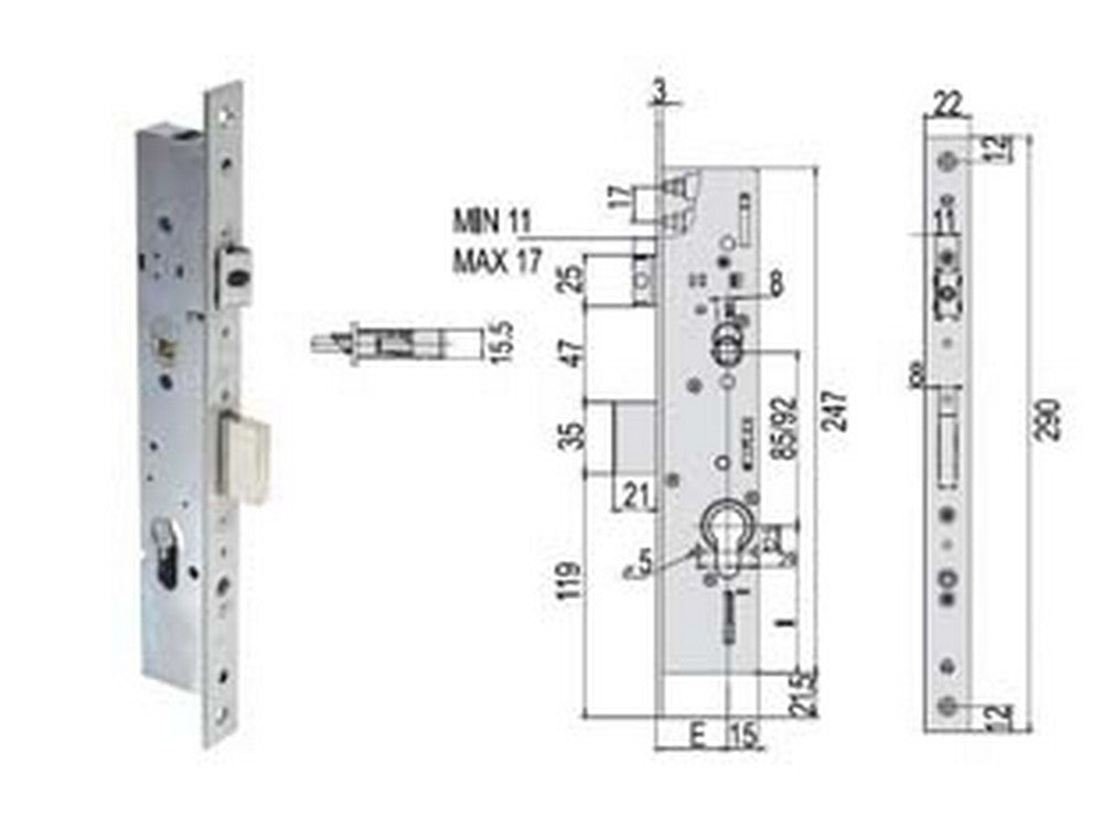 serratura triplice infilare montanti con quadro e scrocco multitop 49225 - mm.30 (49225300) cod:ferx.fer244343
