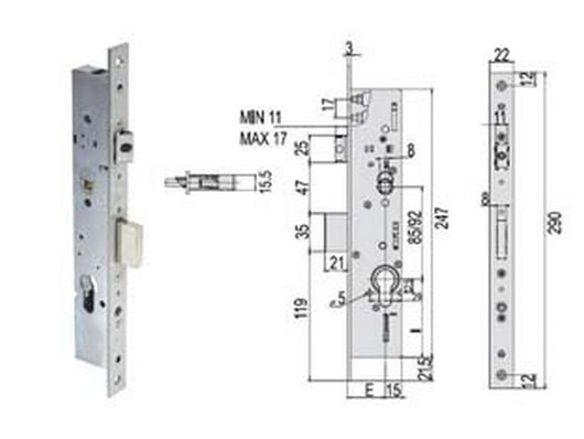 serratura triplice infilare montanti con quadro e scrocco multitop 49225 - mm.30 (49225300) cod:ferx.fer244343