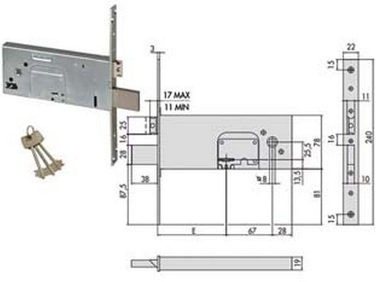 serratura da infilare per fasce doppia mappa mm.78 h 57352 - mm.90 (57352900) cod:ferx.fer244541
