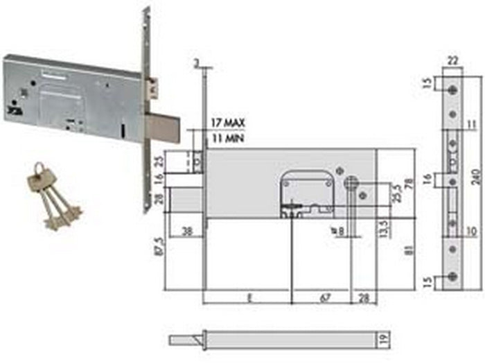 serratura da infilare per fasce doppia mappa mm.78 h 57352 - mm.90 (57352900) cod:ferx.fer244541
