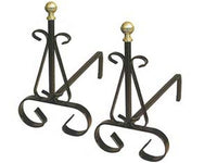 1coppia alari per camino con pomoli in ottone - cm.19x31x30h. cod:ferx.fer253352