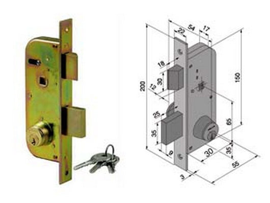 serratura da infilare per cancelli 2 mandate e scrocco cilindro fisso 060 - mm.30 con catenaccio mm.25 (06030000) cod:ferx.fer259347