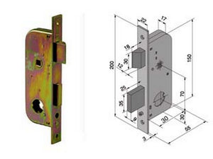 serratura da infilare per cancelli 2 mandate e scrocco cilindro sfilabile 067 - mm.30 con catenaccio mm.25 (06730000) cod:ferx.fer259361