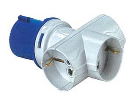 adattatore industriale con spina cee e tre prese schuko 10/16a bip ip20 - 16a colore blu cod:ferx.fer271929