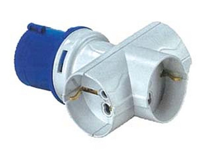 adattatore industriale con spina cee e tre prese schuko 10/16a bip ip20 - 16a colore blu cod:ferx.fer271929