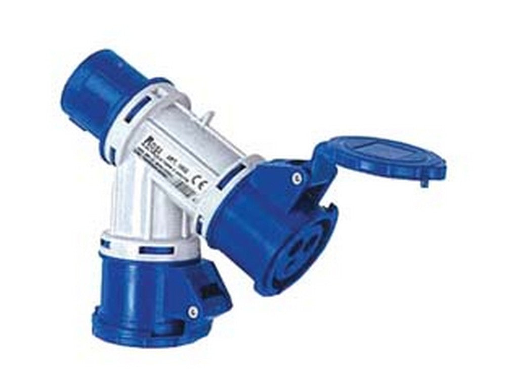 adattatore industriale con spina cee e due prese cee ip44 - 16a colore blu cod:ferx.fer271936