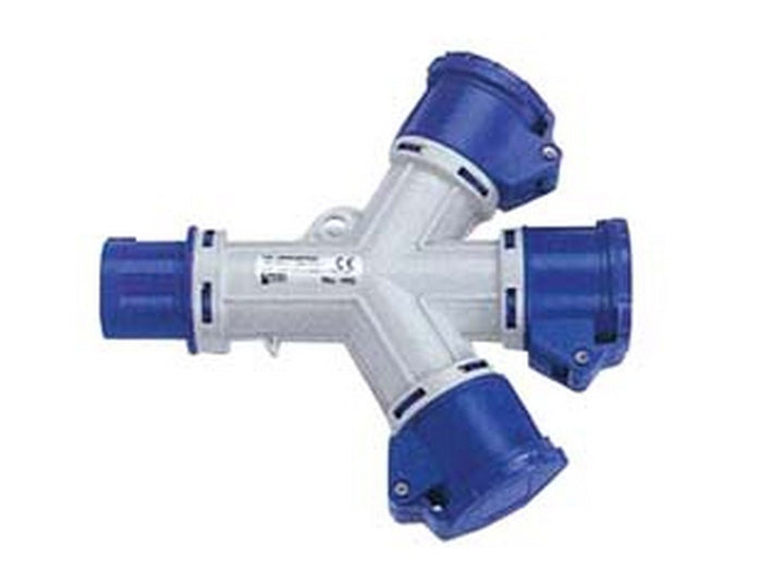 adattatore industriale con spina cee e tre prese cee ip44 - 16a colore blu cod:ferx.fer272292