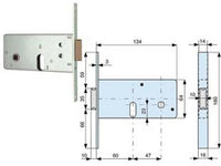 serratura infilare profilati 2 mandate e scrocco mm.64 h 804 - mm.60 (80460 cod:ferx.fer284189