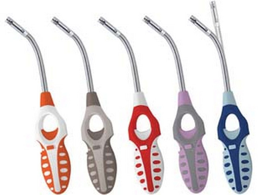 12blister accendigas a fiamma hole flex con tubo flessibile - cm.27, colori assortiti cod:ferx.fer288262