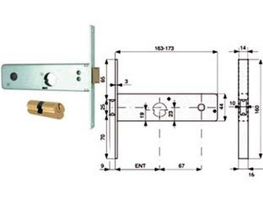 serratura infilare fasce catenaccio 2 mandate scrocco mm.44 h 803 mm.70 cod:ferx.fer295031
