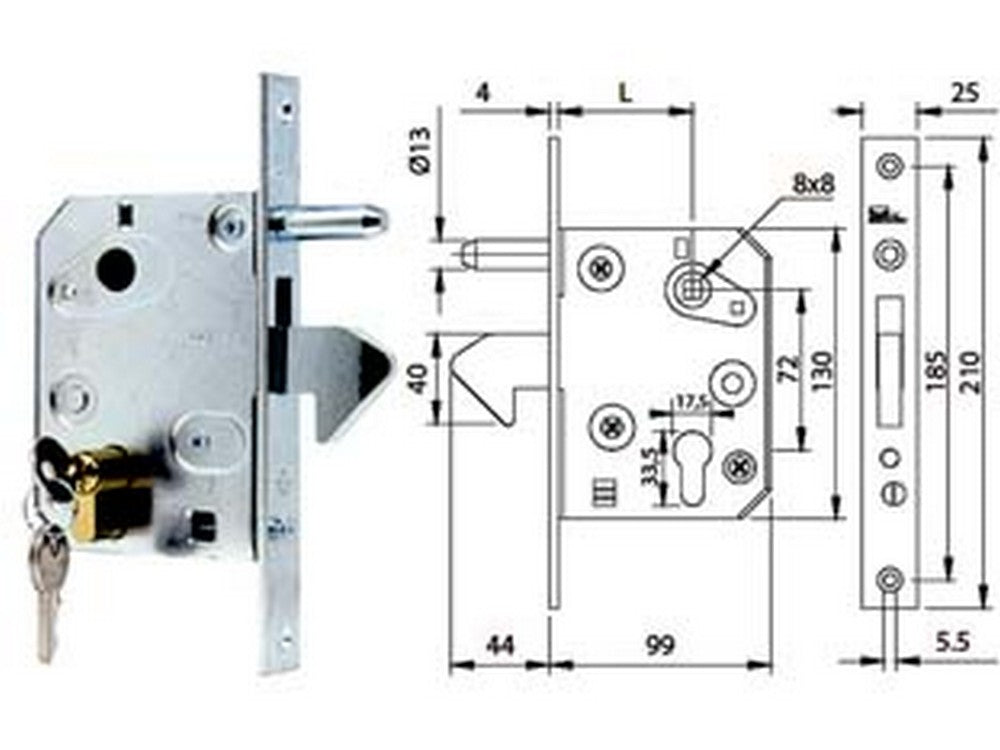 serratura infilare per cancello a gancio 215 - entrata mm.60 cod:ferx.fer308458