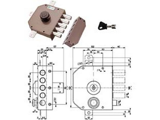 serratura quintuplice applicare senza scrocco con pomolo a pompa 30641 - mm.60 dx cilindro ? mm.30 (30641vd60j)  cod:ferx.fer316958