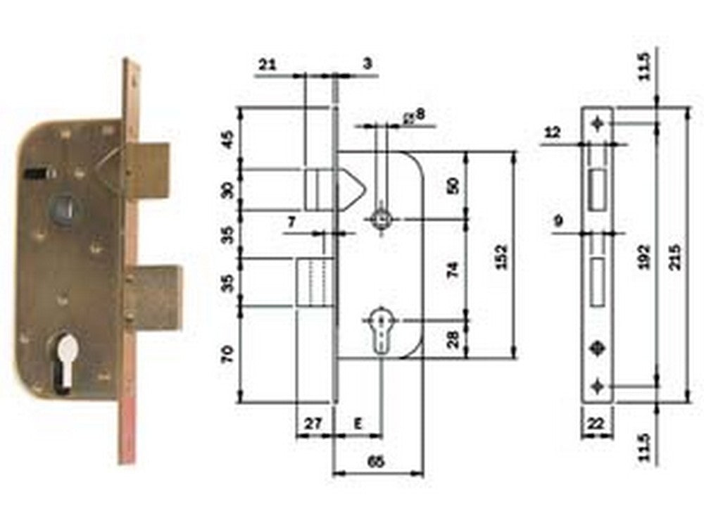 serrature infilare cancelli cat.+scrocco separato profilo europ. 630 mm.35 cod:ferx.fer321181
