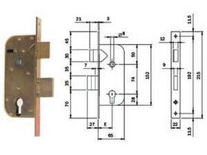 serrature infilare cancelli cat.+scrocco separato profilo europ. 630 mm.35 cod:ferx.fer321181