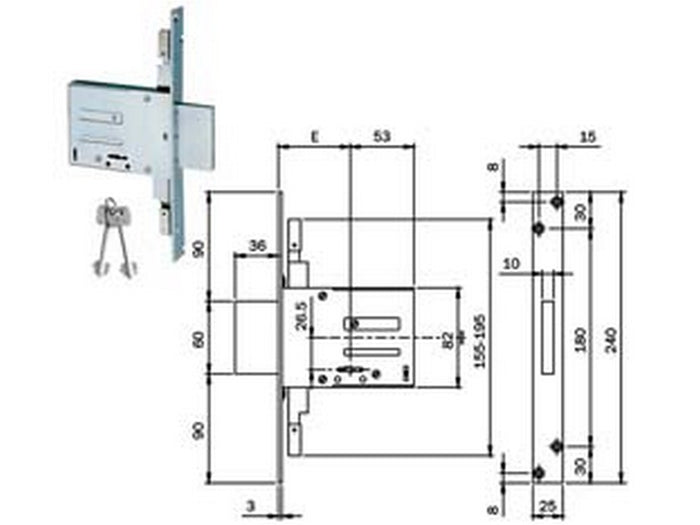 serrature triplice da infilare doppia mappa 663301 - mm.60 (663301604) cod:ferx.fer321198