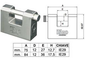 lucchetto in acciaio rettangolare una bocca "clarus" - mm.84 (p2408418s) cod:ferx.fer321235