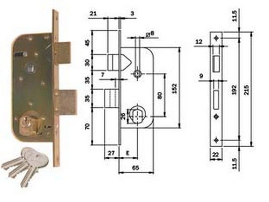 serratura infilare cancelli catenaccio scrocco separ. quadro 620 cod:ferx.fer321433
