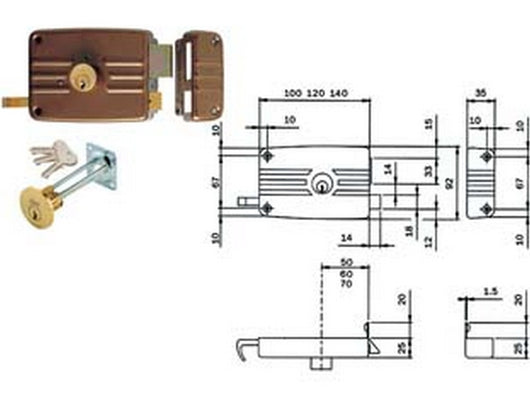 serratura da portoncino caten. e scrocco cilindro stacc. + cilindro interno 421/422 - mm.50 sx 2 mandate (422502) cod:ferx.fer321563