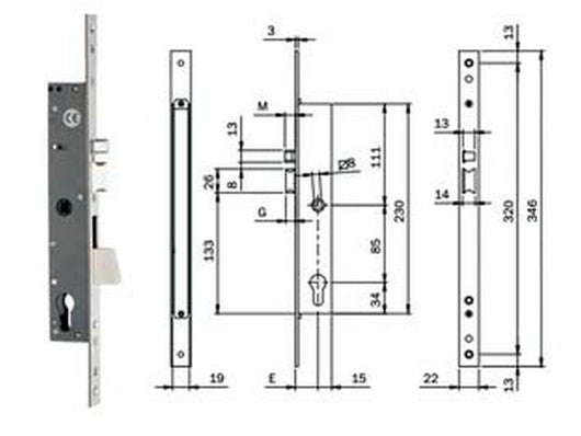 elettroserratura infilare montanti con caten. quadro e scrocco 78180 - mm.35 (781802352) cod:ferx.fer321709