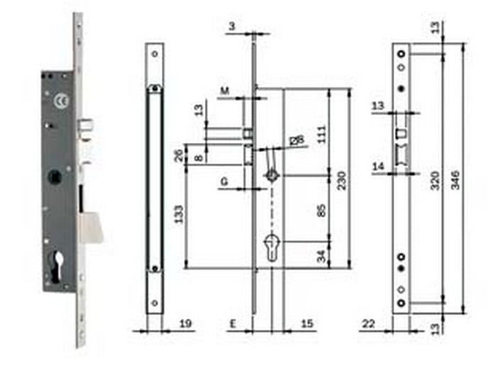 elettroserratura infilare montanti con caten. quadro e scrocco 78180 - mm.35 (781802352) cod:ferx.fer321709