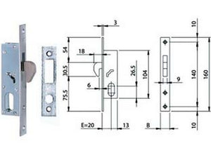 serratura da infilare per montanti a gancio 1 mandata 76820 - frontale mm.20x160x3 (7682020) cod:ferx.fer321754