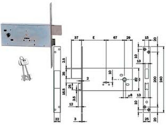 serratura da infilare doppia mappa per fasce mm.82 h 981 - mm.90 (981901bfz) cod:ferx.fer351423