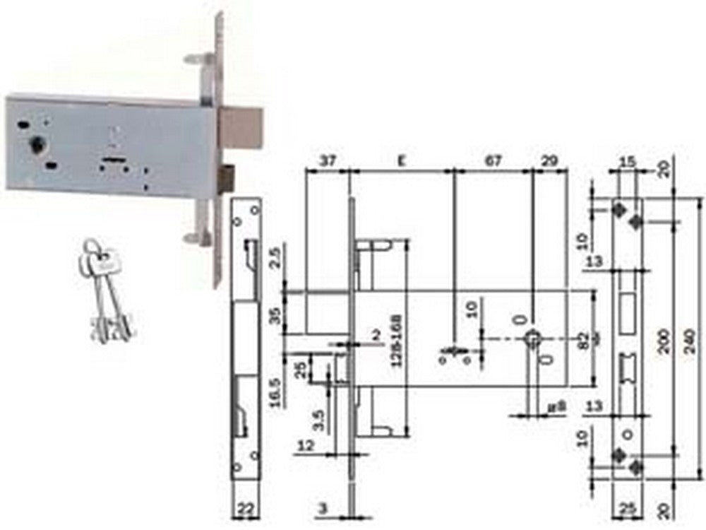 serratura triplice da infilare doppia mappa per fasce mm.82 h 983 - mm.90 (983901bfz) cod:ferx.fer351430