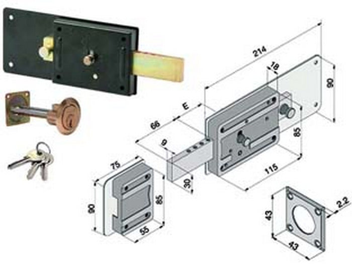 ferroglietto solo catenaccio 6 mandate con cilindro staccato 012 - mm.50 (01250801) cod:ferx.fer351966