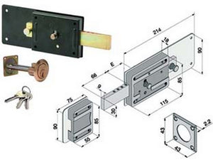 ferroglietto solo catenaccio 6 mandate con cilindro staccato 012 - mm.60 (01260801) cod:ferx.fer351980