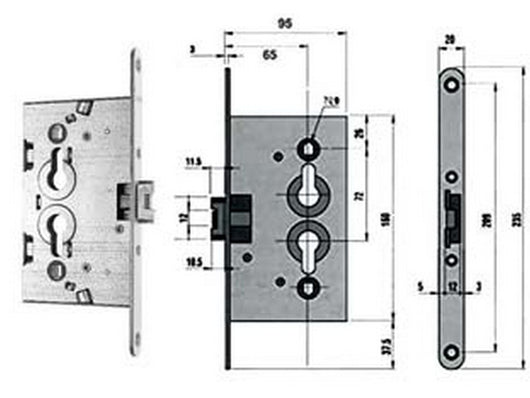serratura da infilare per porte in ferro tagliafuoco e cantine - mm.65 (pn5c00165000000) cod:ferx.fer380997