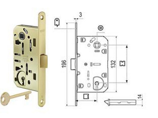 serratura a bussola mediana evolution solo scrocco nylon b.do t.do otton. - mm.50 bordo acciaio ottonato (1101.50.03) cod:ferx.fer385626