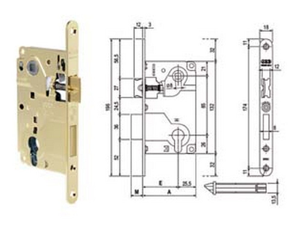 serratura centro con foro cilndro bordo tondo ottonato - mm.50 bordo acciaio ottonato (1025.50.03) cod:ferx.fer385657