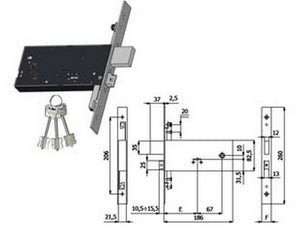 serratura triplice infilare fasce d/mappa cat. e scrocco mm.82,5 h 5960 - mm.90 interasse mm.67 (5960) cod:ferx.fer394017